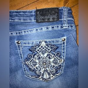 SOUNDGIRL slight flare embellished jeans